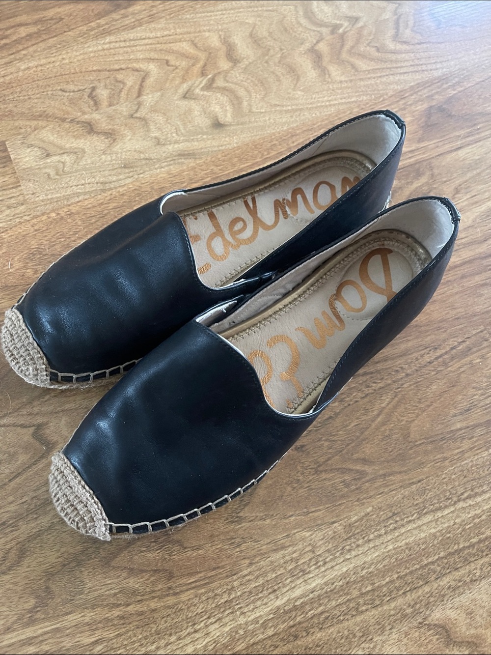 Sam Edelman Black Leather Espadrilles with Woven Toe